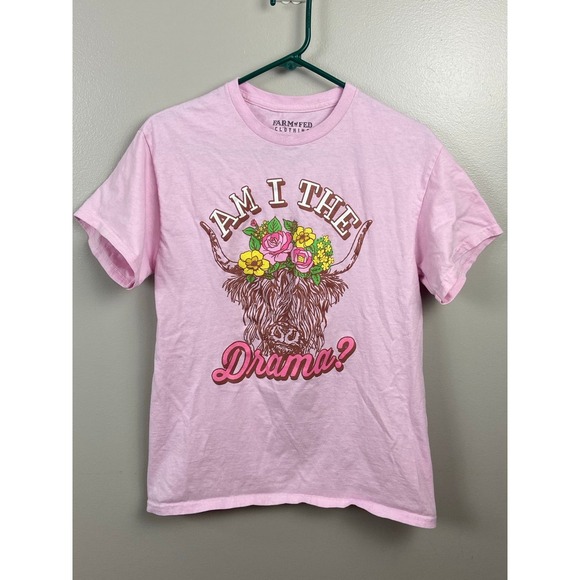 FARM Rio Tops - Farm Fed Clothing Am I The Drama Highland Cow Floral Pink Graphic Tee Large